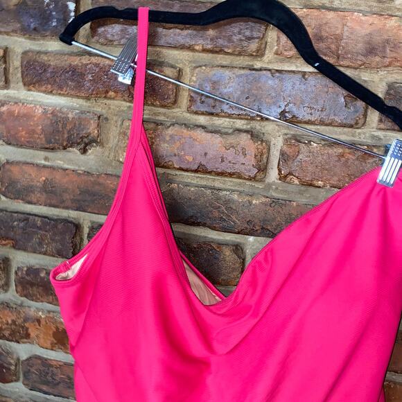 New J. Crew Pink Ribbed One Shoulder One-Piece Swim Bathing Suit Women's Size 22 - Picture 3 of 8